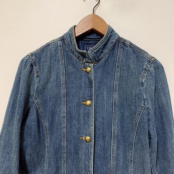 CHAPS Military Style Denim Jacket Button Front Long Sleeve Small - Picture 2 of 12